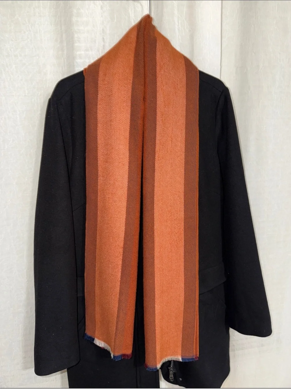 STUDIO HOP herringbone rust burnt orange cashmere blend fringe scarf